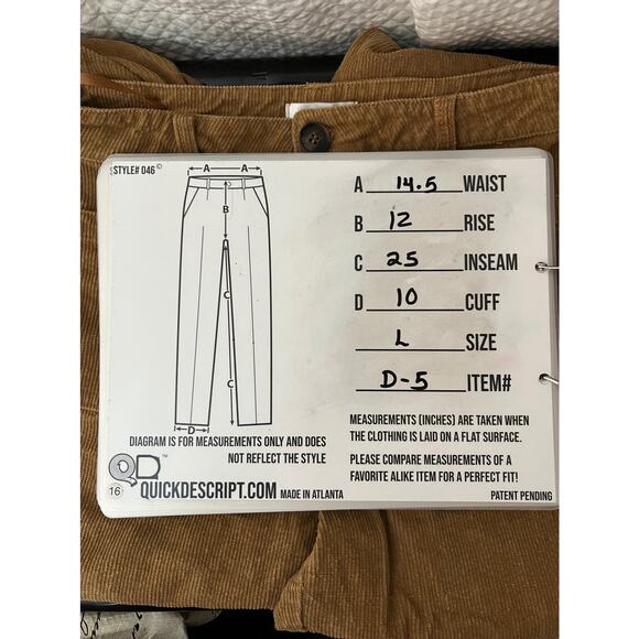 vestique khakis soft corduroy flared leg jeans size L large cotton patch pockets - Picture 7 of 12